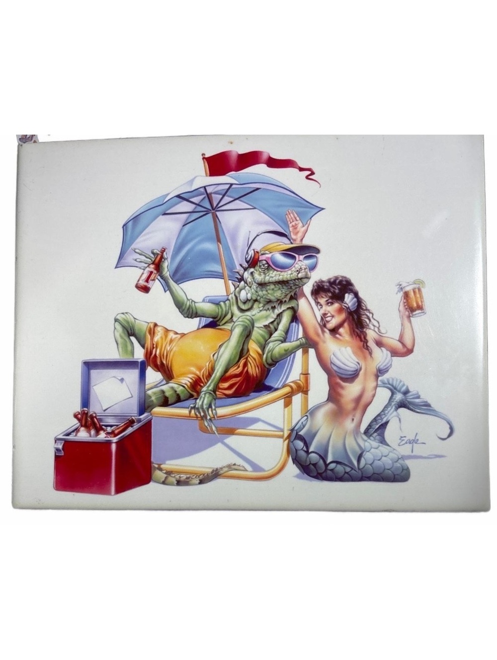 Bruce Eagle Lounge Lizard Ceramic Art Tile Tiki Bar Decor Backsplash Accent 12"